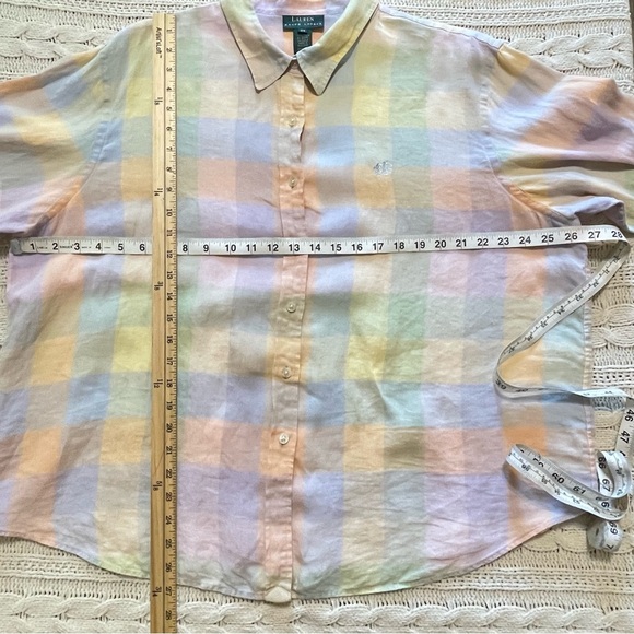 Ralph Lauren vintage pastel plaid linen button down classic preppy shirt size 3X - Picture 6 of 7